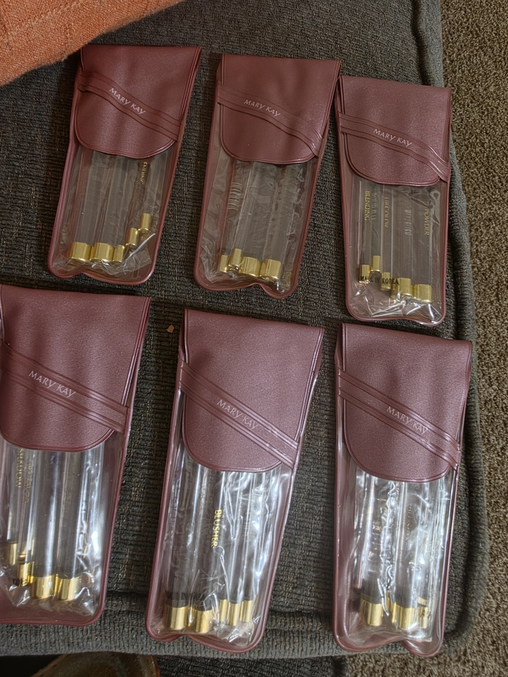 Vintage Mary Kay Gold Travel Makeup Brush Set with Clear Cases 6 Pieces